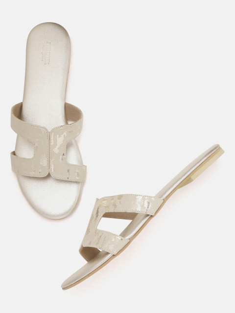 

Anouk Women Beige & Muted Gold-Toned Printed Open Toe Flats