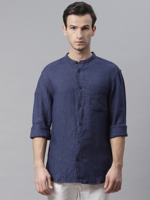 

Marks & Spencer Men Navy Blue Regular Fit Solid Pure Linen Casual Shirt