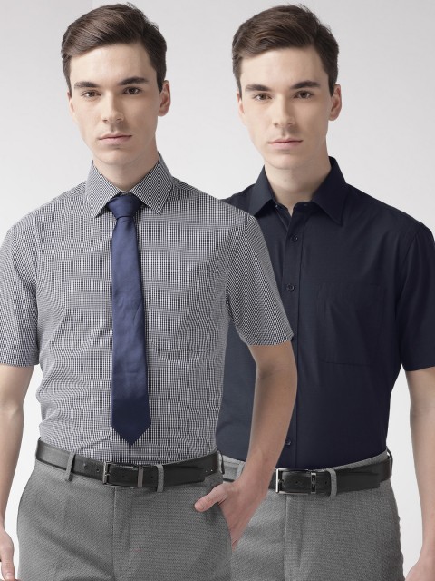 

Marks & Spencer Men Pack of 2 Regular Fit Formal Shirt With Tie, Navy blue