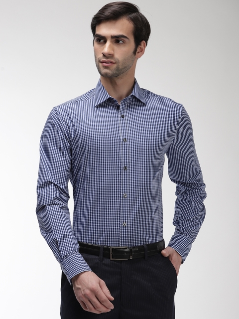 

Marks & Spencer Men Navy Blue & White Tailored Fit Checked Formal Shirt