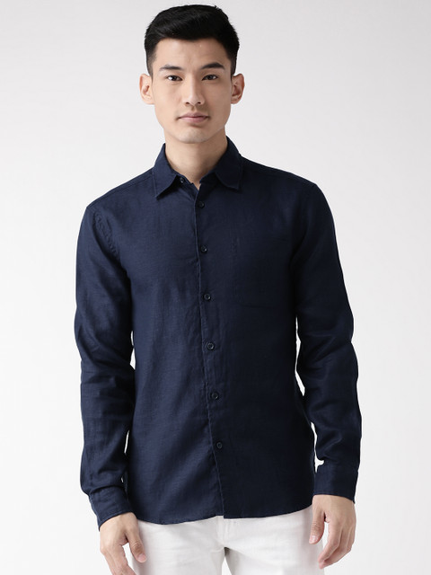 

Marks & Spencer Men Navy Blue Solid Casual Shirt