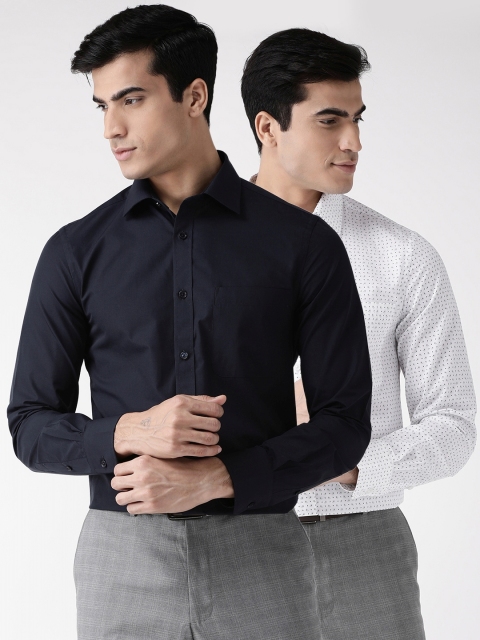 

Marks & Spencer Men Pack of 2 Slim Fit Printed Formal Shirts, Navy blue