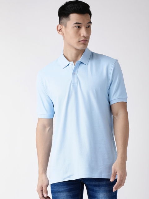 

Marks Spencer Men Blue Solid Polo Collar Pure Cotton T-shirt