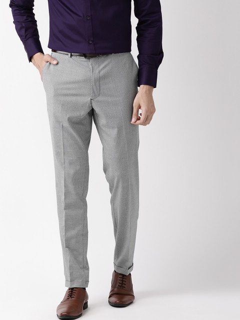

Marks & Spencer Men White & Black Skinny Fit Checked Formal Trousers