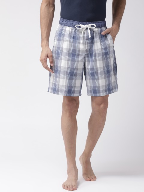 

Marks & Spencer Men White & Blue Checked Lounge Shorts