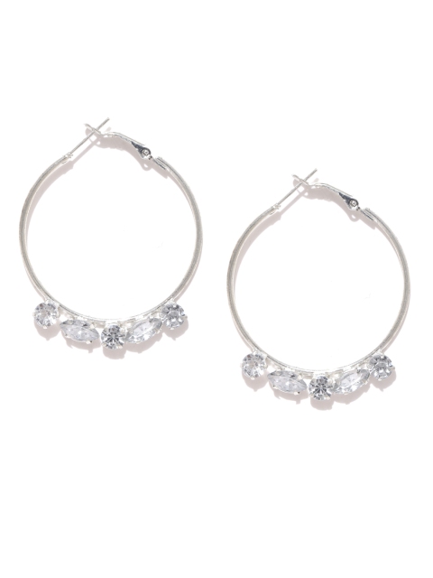 

Foxy Sperks Silver-Toned Rhodium-Plated Stone-Studded Hoop Earrings