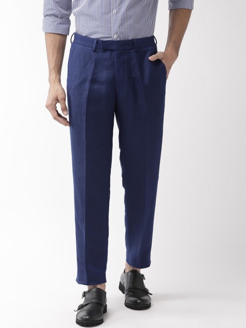

Marks & Spencer Men Navy Blue Slim Fit Solid Regular Trousers