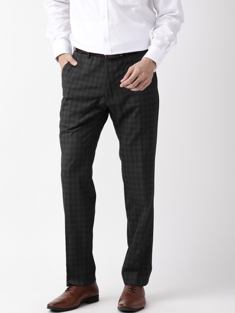 

Marks & Spencer Men Charcoal Grey Slim Fit Checked Formal Trousers