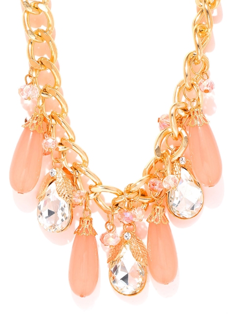 

Foxy Sperks Gold-Toned & Peach-Coloured Stone-Studded Princess Necklace