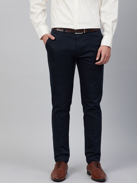 

Marks & Spencer Men Navy Blue Pure Cotton Regular Fit Solid Trousers