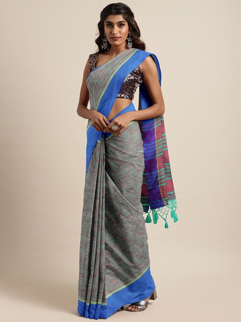 

The Chennai Silks Classicate Green Cotton Blend Woven Design Chanderi Saree