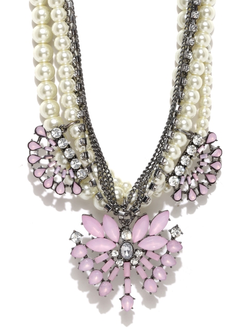 

Foxy Sperks Pink & Off-White Stone-Studded Princess Necklace