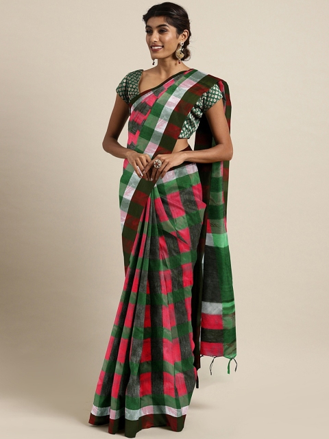 

The Chennai Silks Classicate Green & Red Poly Silk Checked Banarasi Saree