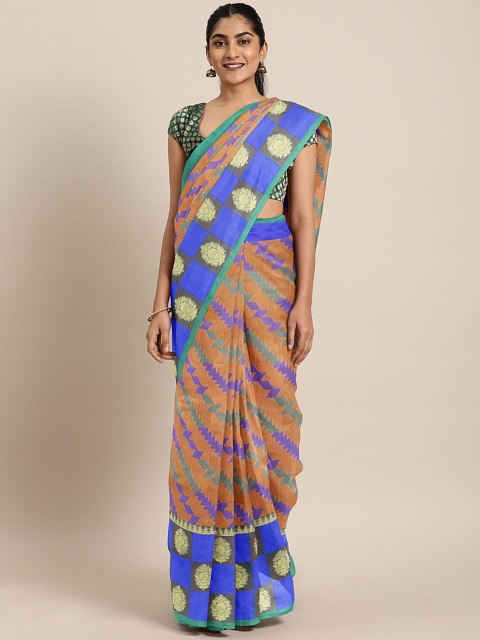 

The Chennai Silks Orange & Blue Supernet Woven Design Banarasi Saree