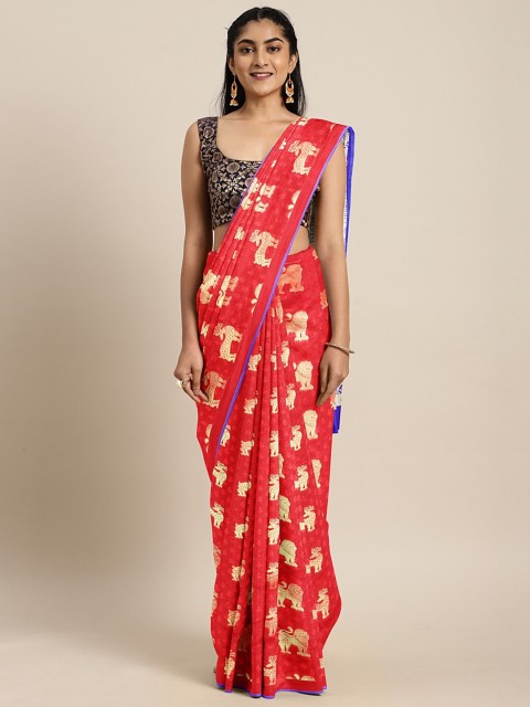 

The Chennai Silks Red & Golden Art Silk Woven Design Saree