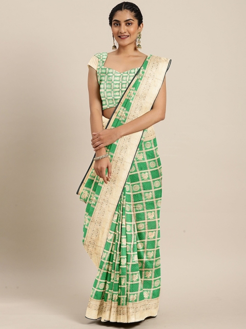 

The Chennai Silks Classicate Green Silk Blend Checked Patola Saree