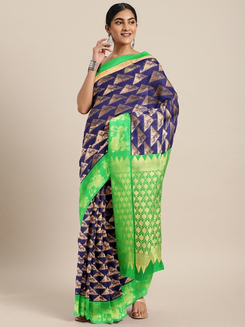 

The Chennai Silks Classicate Navy Blue & Green Silk Cotton Woven Design Kovai Saree