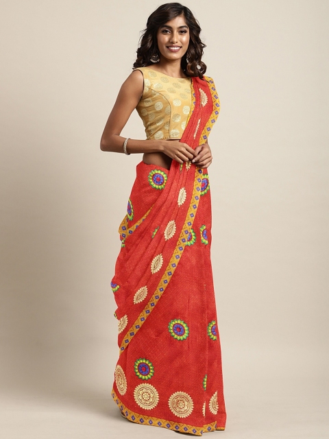 

The Chennai Silks Classicate Coral Red Organza Embroidered Saree