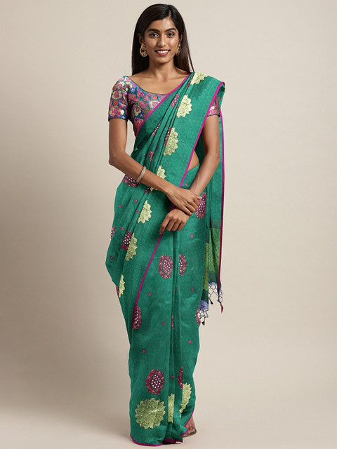 

The Chennai Silks Classicate Green & Golden Organza Embellished Saree