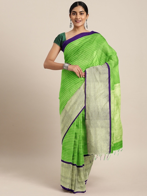 

The Chennai Silks Classicate Lime Green Silk Cotton Checked Kovai Saree