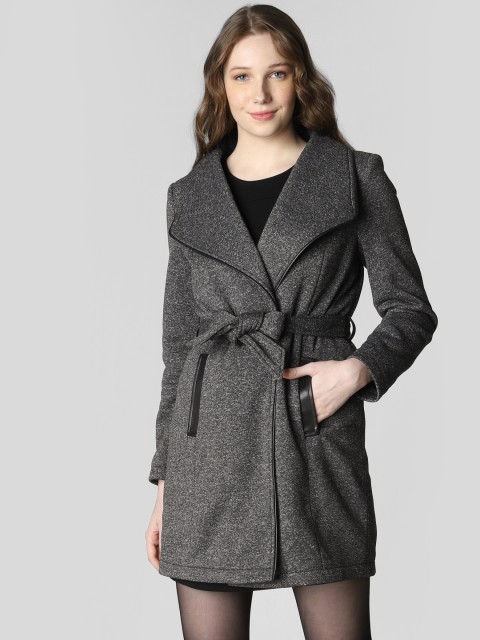 

Vero Moda Women Charcoal Grey Solid Longline Overcoat