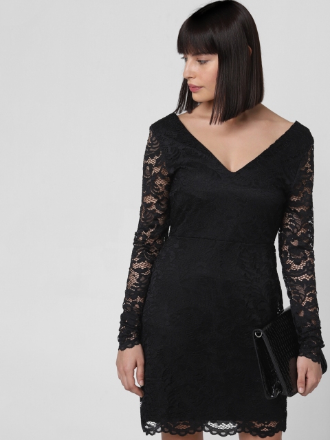 

Vero Moda Women Black Self Design Lace Sheath Dress