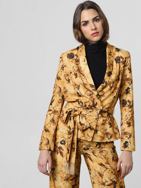

Vero Moda Marquee Women Mustard Yellow & Black Printed Casual Blazer