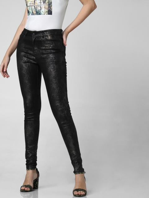 

Vero Moda Women Black Slim Fit Snake Printed Regular Trousers