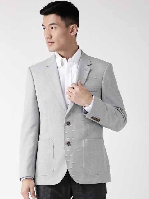 

Marks & Spencer Men Grey Self-Design Regular Fit Single-Breasted Smart Casual Blazer
