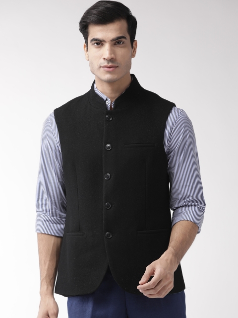 

Marks & Spencer Men Black Solid Tailored Fit Nehru Jacket