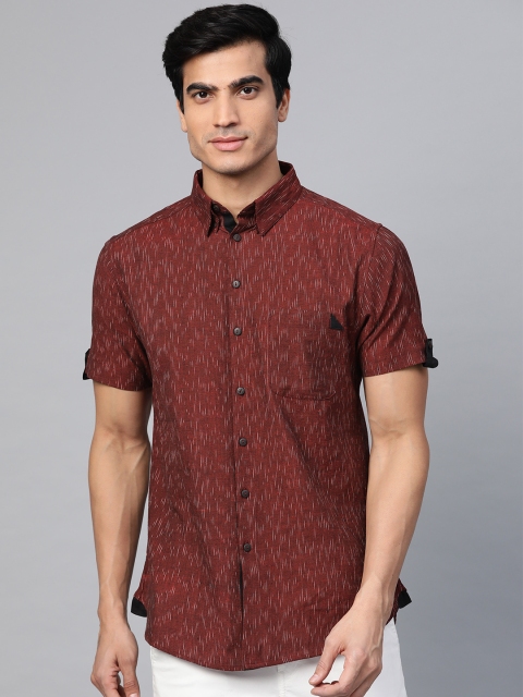 

Taavi Men Maroon Ikat Woven Design Casual Shirt with Roll-Up Sleeves