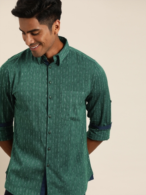 

Taavi Men Green Ikat Woven Design Regular Fit Casual Shirt with Roll-Up Sleeves