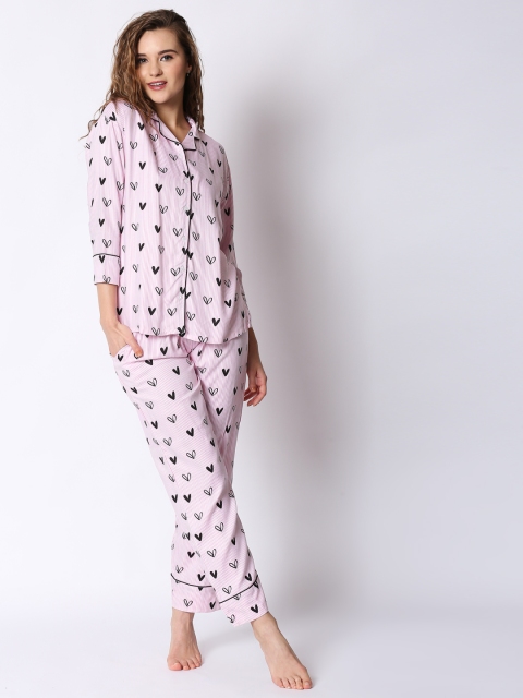 

I like me Women Pink & Black Printed Night suit