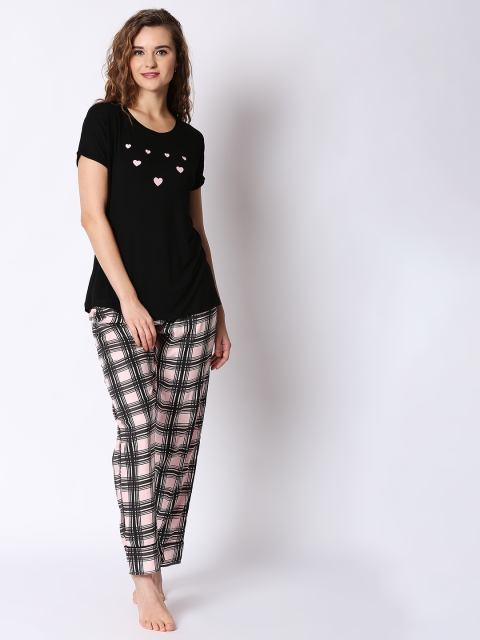 

I like me Women Black & Pink Checked Night Suit