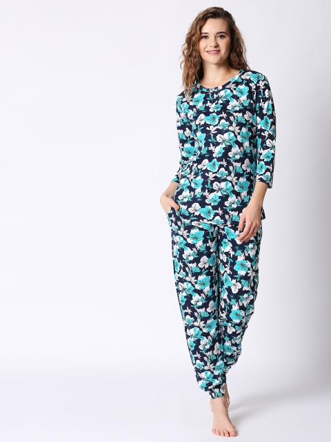 

I like me Women Blue & White Printed Night suit
