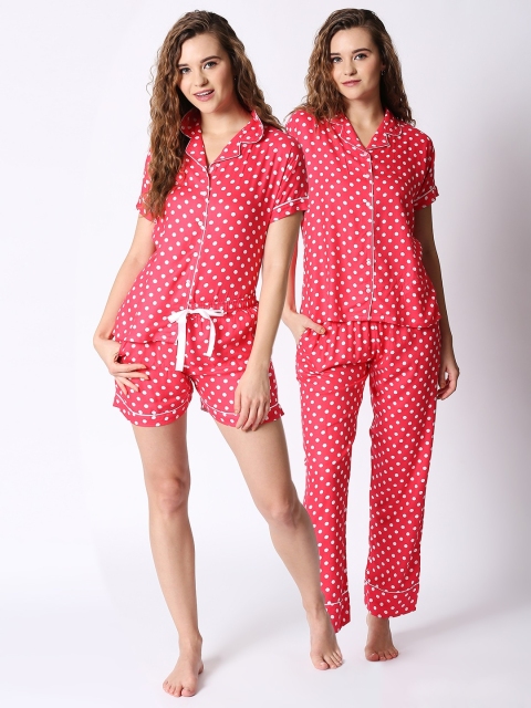 

I like me Women Pink & White Printed Night suit
