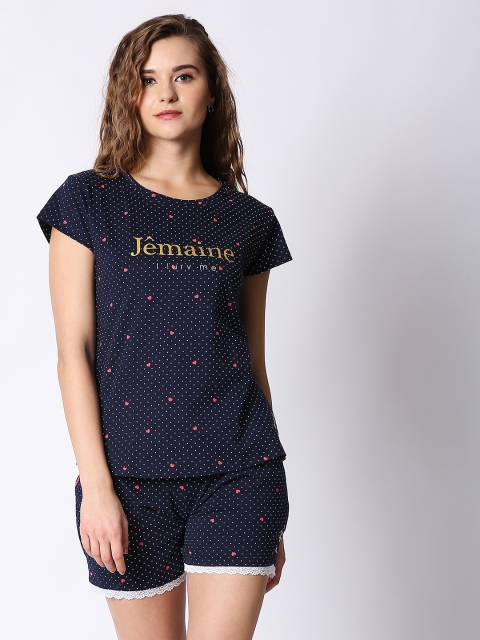 

I like me Women Navy Blue Printed Night suit