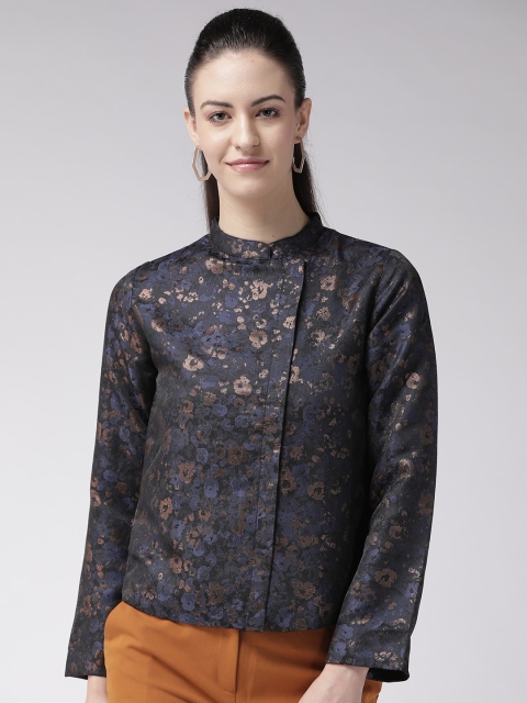 

SCOUP Women Blue & Golden Self Design Tailored Jacket