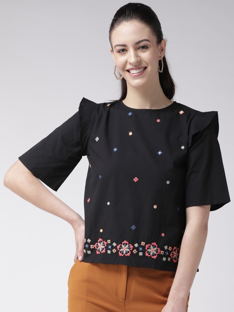 

SCOUP Women Black Embroidered Top