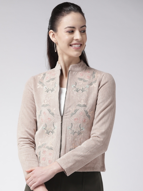 

SCOUP Women Beige Corduroy Solid Tailored Jacket