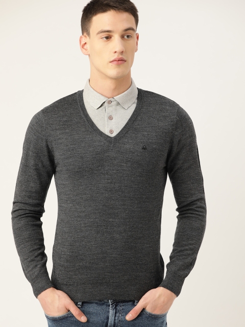 

United Colors of Benetton Men Charcoal Grey Solid Sweater