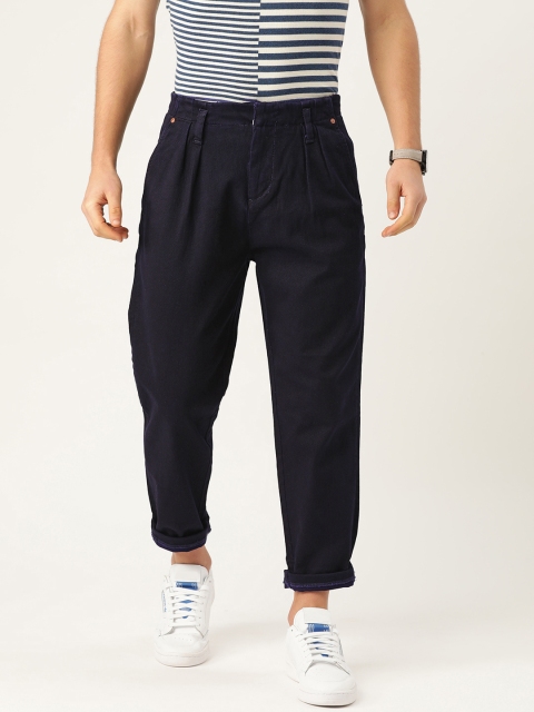 

United Colors of Benetton Men Navy Blue Cropped Regular Fit Solid Trousers