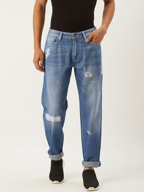 

United Colors of Benetton Men Blue Straight Fit Mid-Rise Mildly Distressed Jeans
