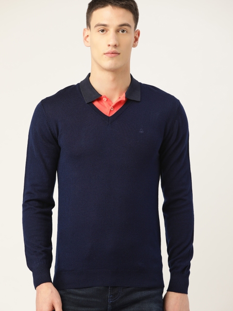

United Colors of Benetton Men Navy Blue Solid Sweater