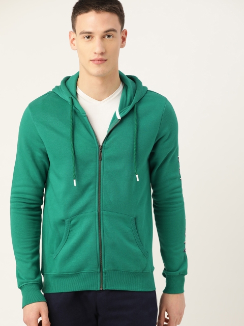 

United Colors of Benetton Men Green Solid Hooded Sweatshirt