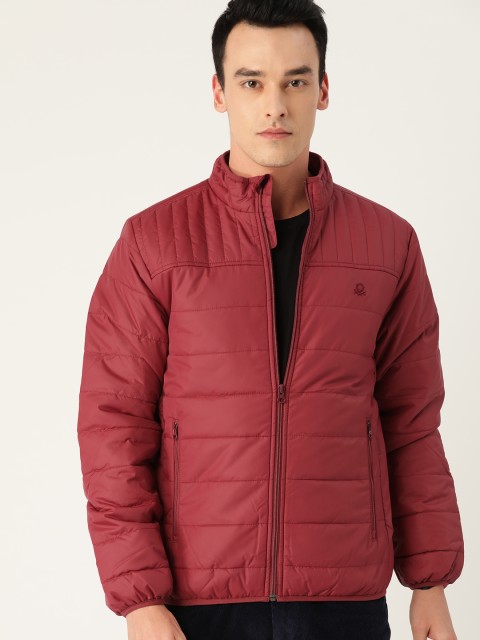 United Colors of Benetton Men Maroon Solid Lightweight Padded Jacket