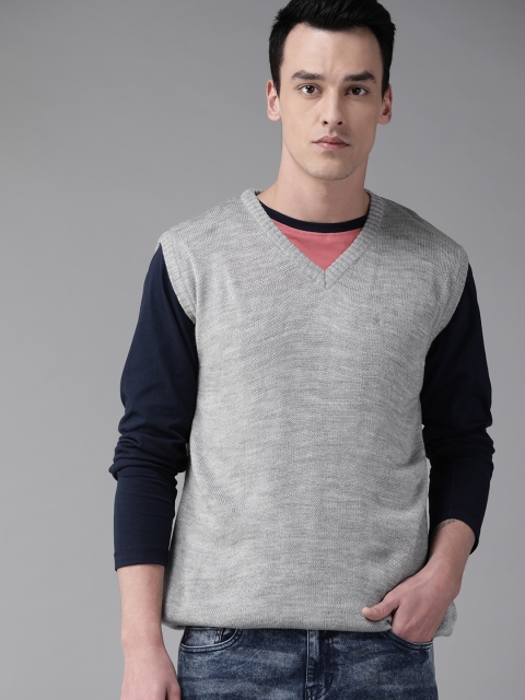 

Roadster Men Grey Melange Solid Sweater Vest
