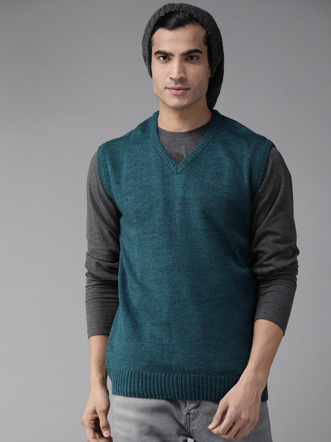 

Roadster Men Teal Blue Solid Sweater Vest