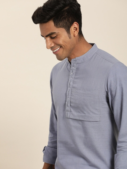 

Taavi Men Blue Handloom Woven Legacy Sustainable Kurta with One Pocket