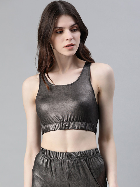 

I AM FOR YOU Women Charcoal Grey Solid Sheen Bralette Top